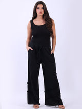 Women Side Pockets Solid Linen Pant