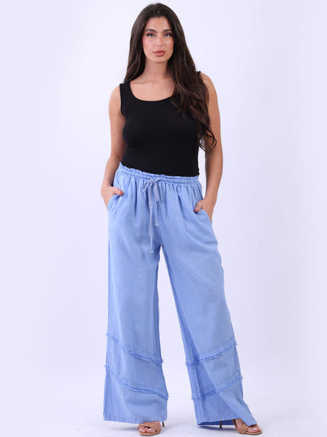 Women Side Pockets Solid Linen Pant