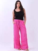 Women Side Pockets Solid Linen Pant