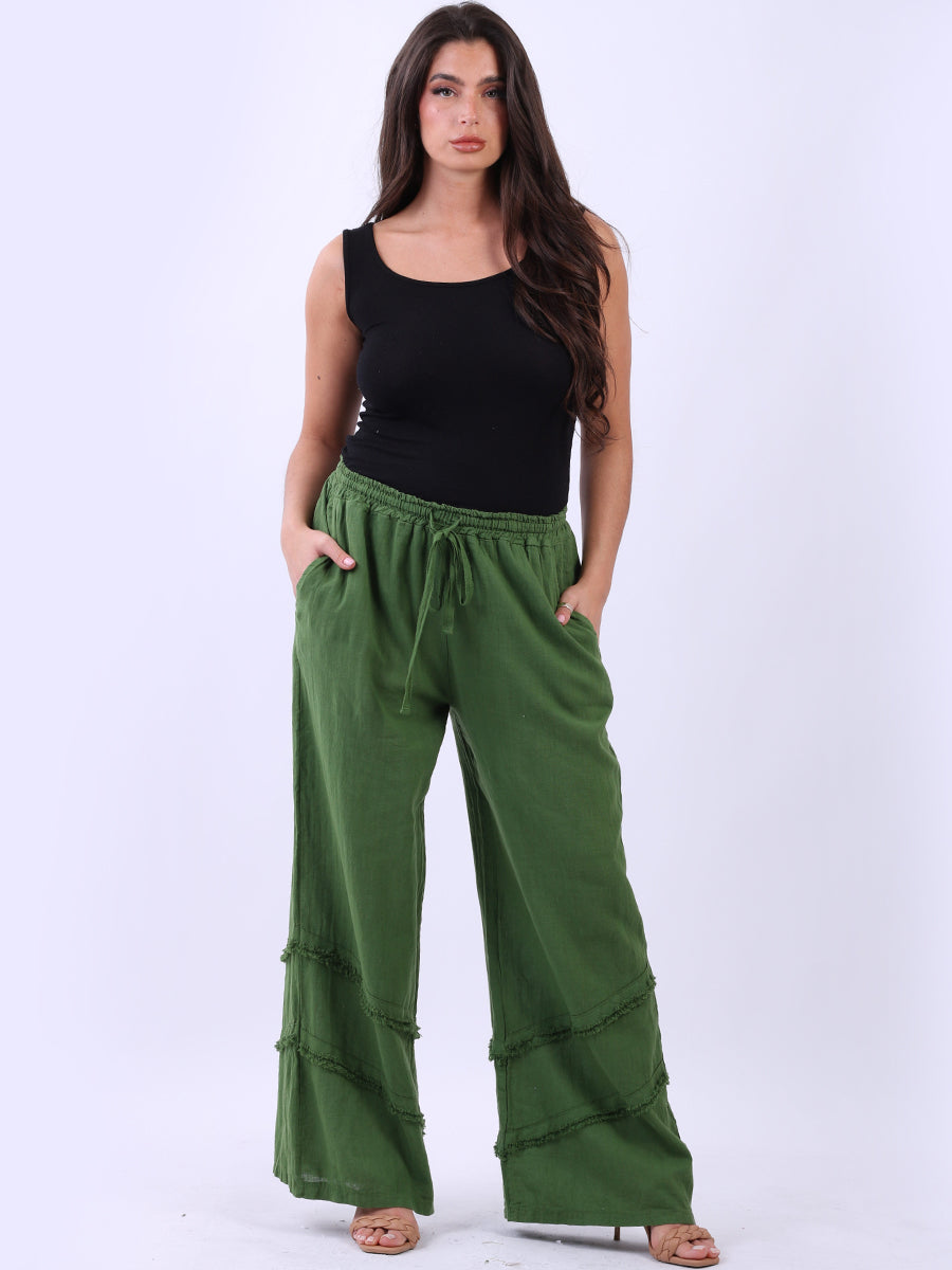 Women Side Pockets Solid Linen Pant