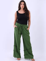 Women Side Pockets Solid Linen Pant