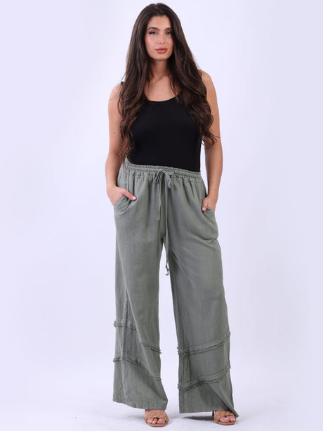 Women Side Pockets Solid Linen Pant