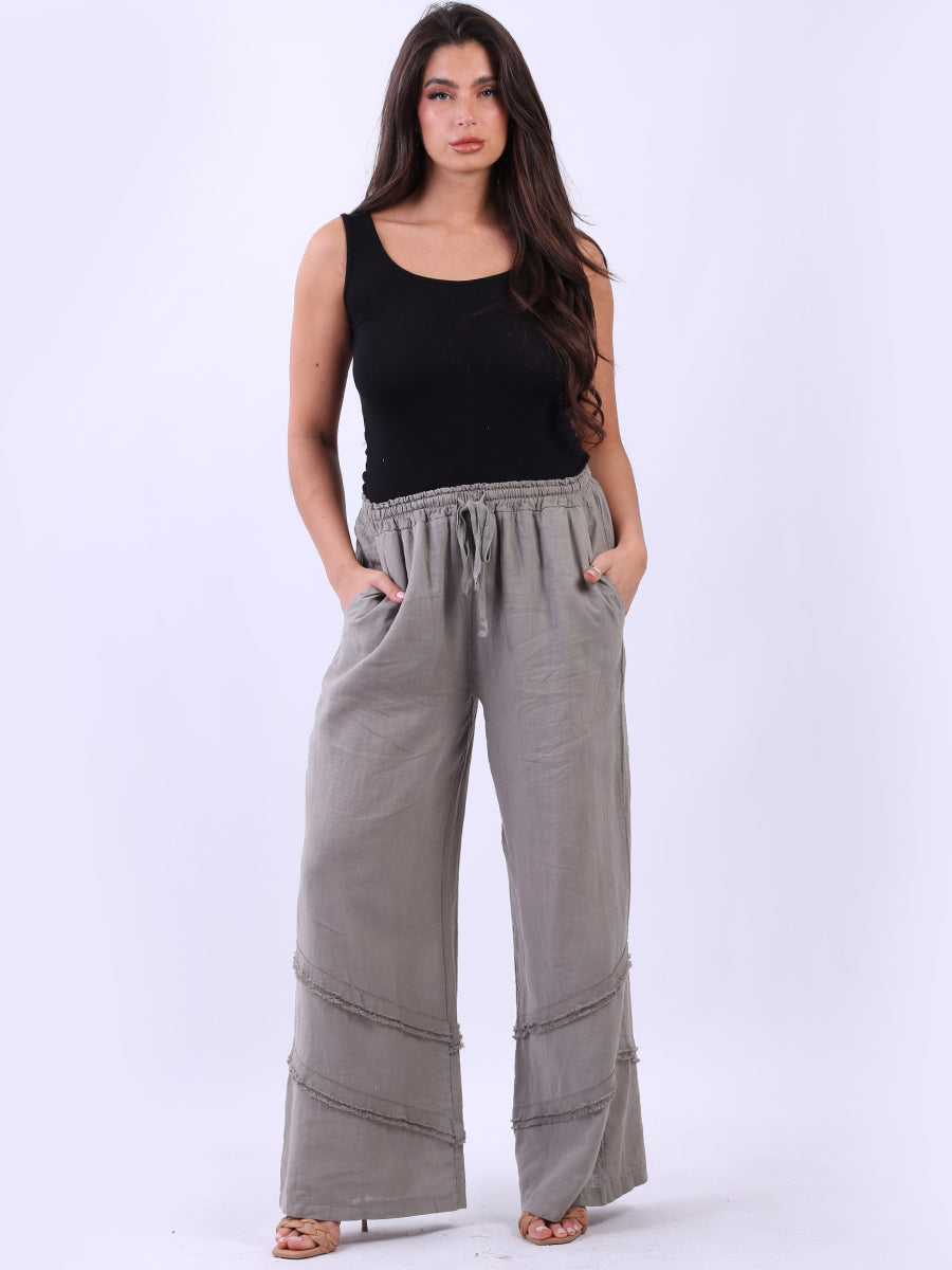 Women Side Pockets Solid Linen Pant