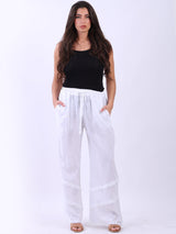 Women Side Pockets Solid Linen Pant