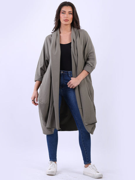 Plain Open Front Ladies Plus Size Cotton Cardigan