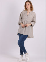 Plain Pleated High Low Ladies Linen Tunic Top