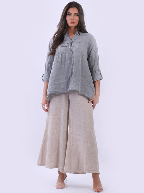 Plain Pleated High Low Ladies Linen Tunic Top