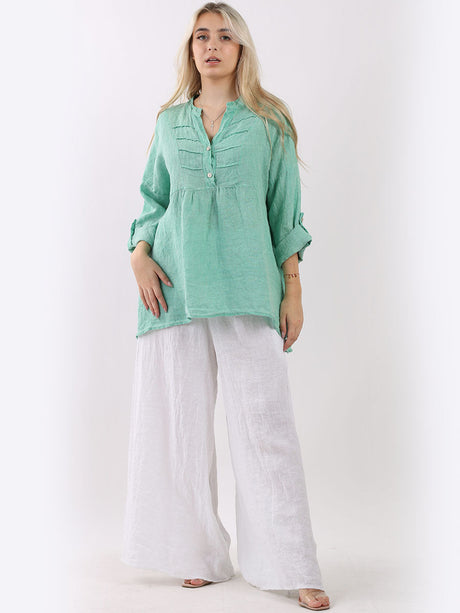 Plain Pleated High Low Ladies Linen Tunic Top