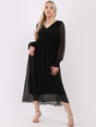 Plain Shirred Peasant Maxi Silk Dress