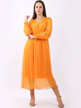 Ladies Plain Flared Maxi Shirred Silk Dress