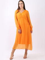 Ladies Plain Flared Maxi Shirred Silk Dress