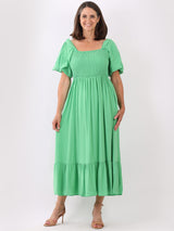 Ladies Plain Smocked Maxi Frilled Swing Sundress