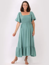 Ladies Plain Smocked Maxi Frilled Swing Sundress