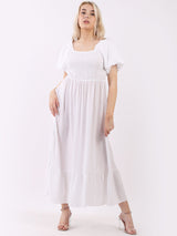 Shirred Smocked Puff Sleeves Maxi Sundress