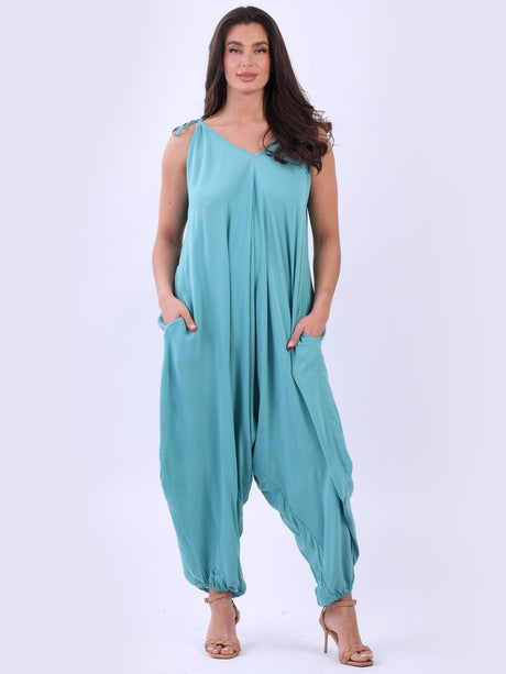 Plain V-Neck Balloon Jumpsuit