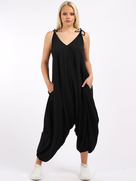 Pleated Front Balloon Hem Ladies Jumpsuit