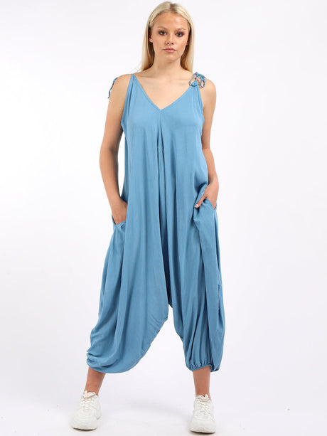 Pleated Front Balloon Hem Ladies Jumpsuit