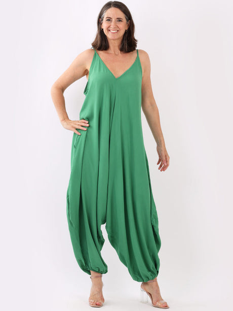 Plain V-Neck Balloon Jumpsuit