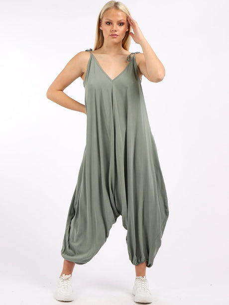 Pleated Front Balloon Hem Ladies Jumpsuit