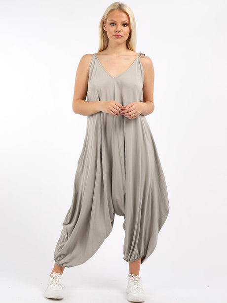 Pleated Front Balloon Hem Ladies Jumpsuit