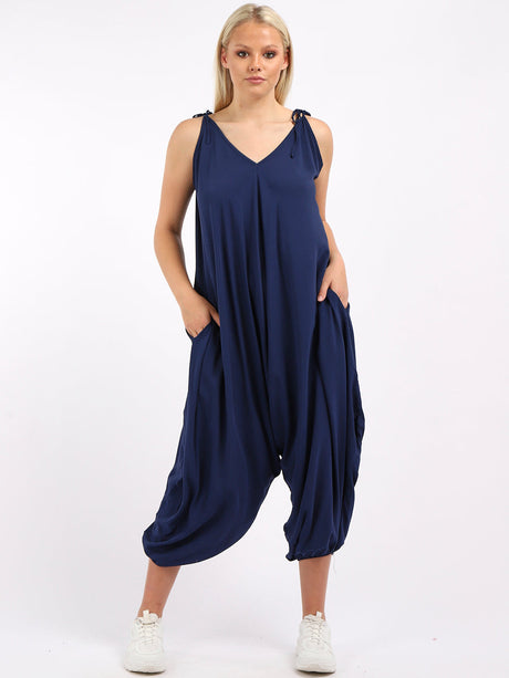 Pleated Front Balloon Hem Ladies Jumpsuit