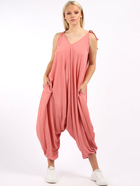 Pleated Front Balloon Hem Ladies Jumpsuit