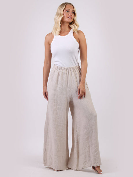 Women Plain Wide Leg Linen Palazzo