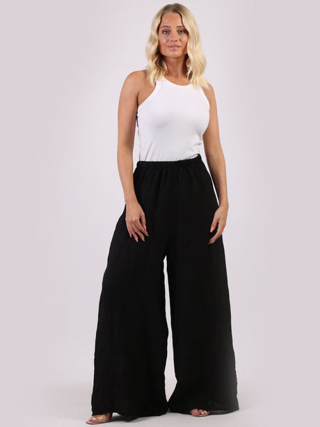 Women Plain Wide Leg Linen Palazzo