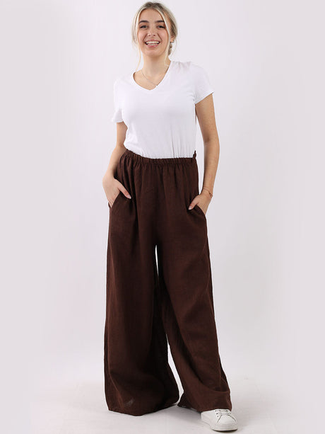 Women Plain Wide Leg Linen Palazzo