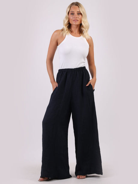 Women Plain Wide Leg Linen Palazzo