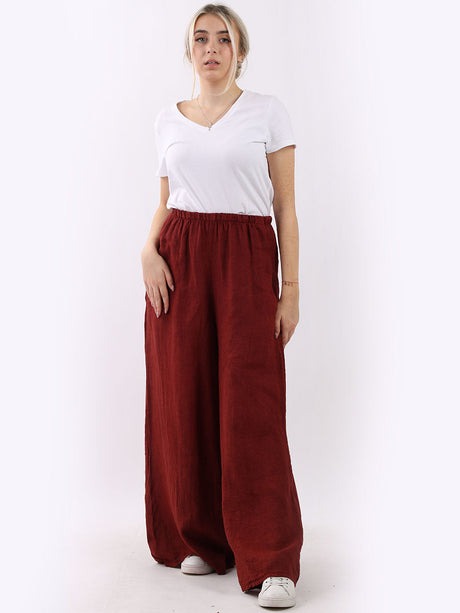 Women Plain Wide Leg Linen Palazzo