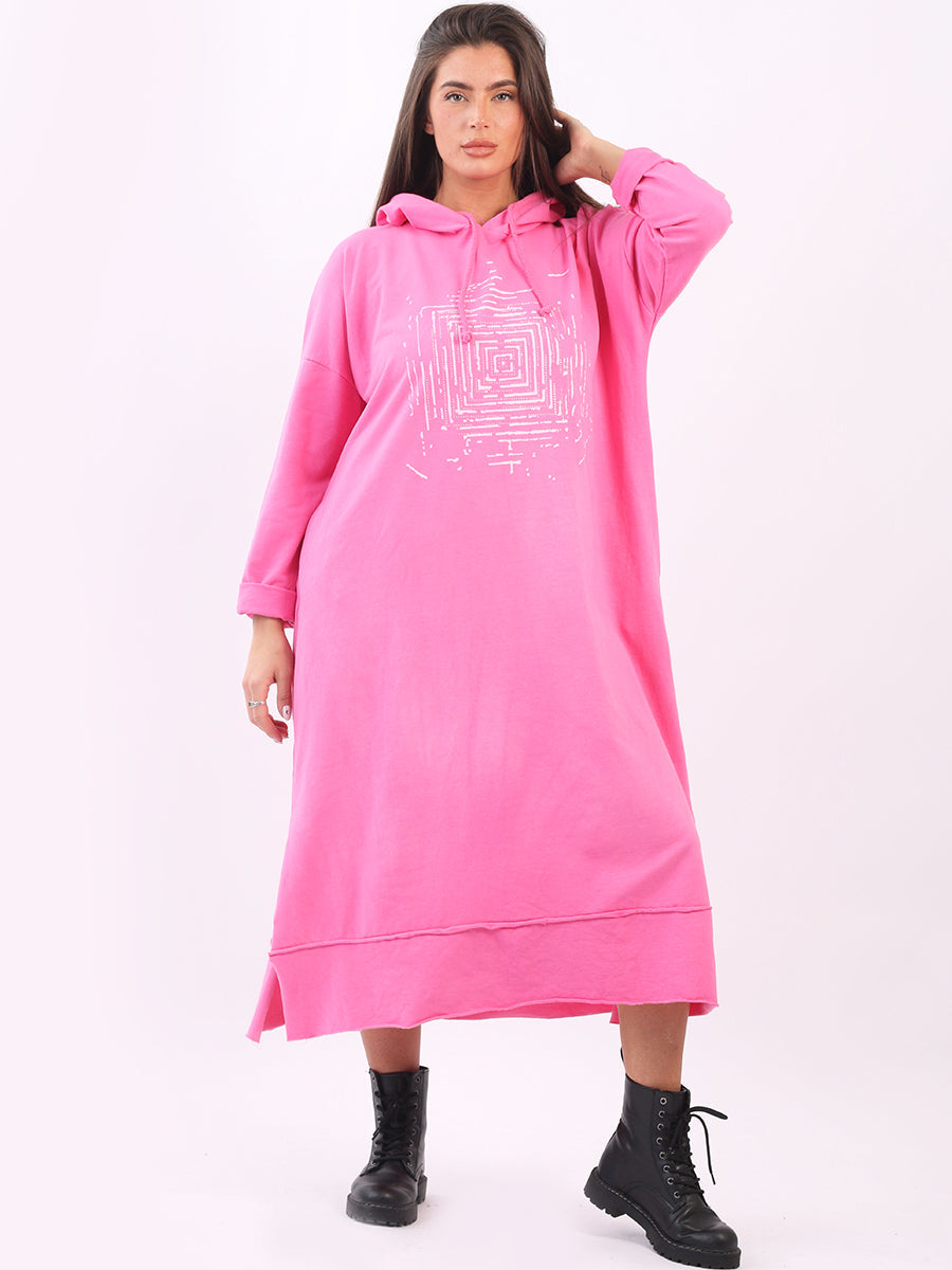 Oversized Sequin Cotton Hooded Maxi Dress Fuchsia One Size UK 12 18