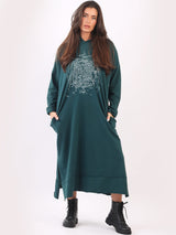 Oversized Sequin Cotton Hooded Maxi Dress