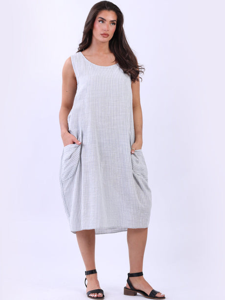 Plus Size Striped Print Cotton Tank Slouch Dress