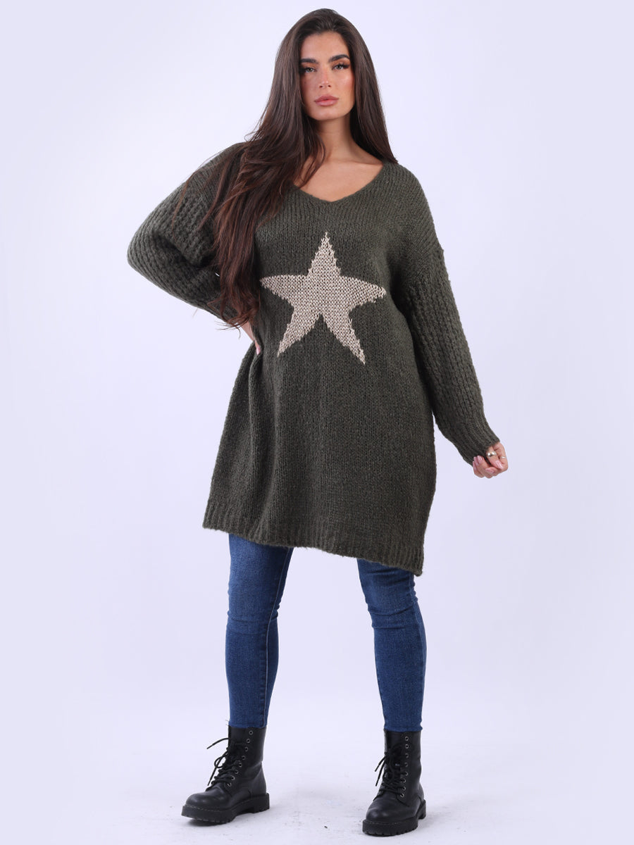 Ladies Lagenlook Star Pattern Long Wooly Jumper