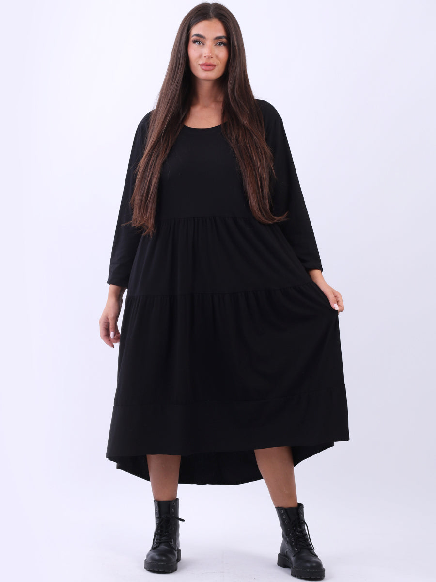 Italian Women Plain Cotton Lagenlook Tiered Dress Yayavoo UK