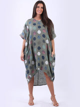 Polka Dots Plus Size Linen Dress Khaki