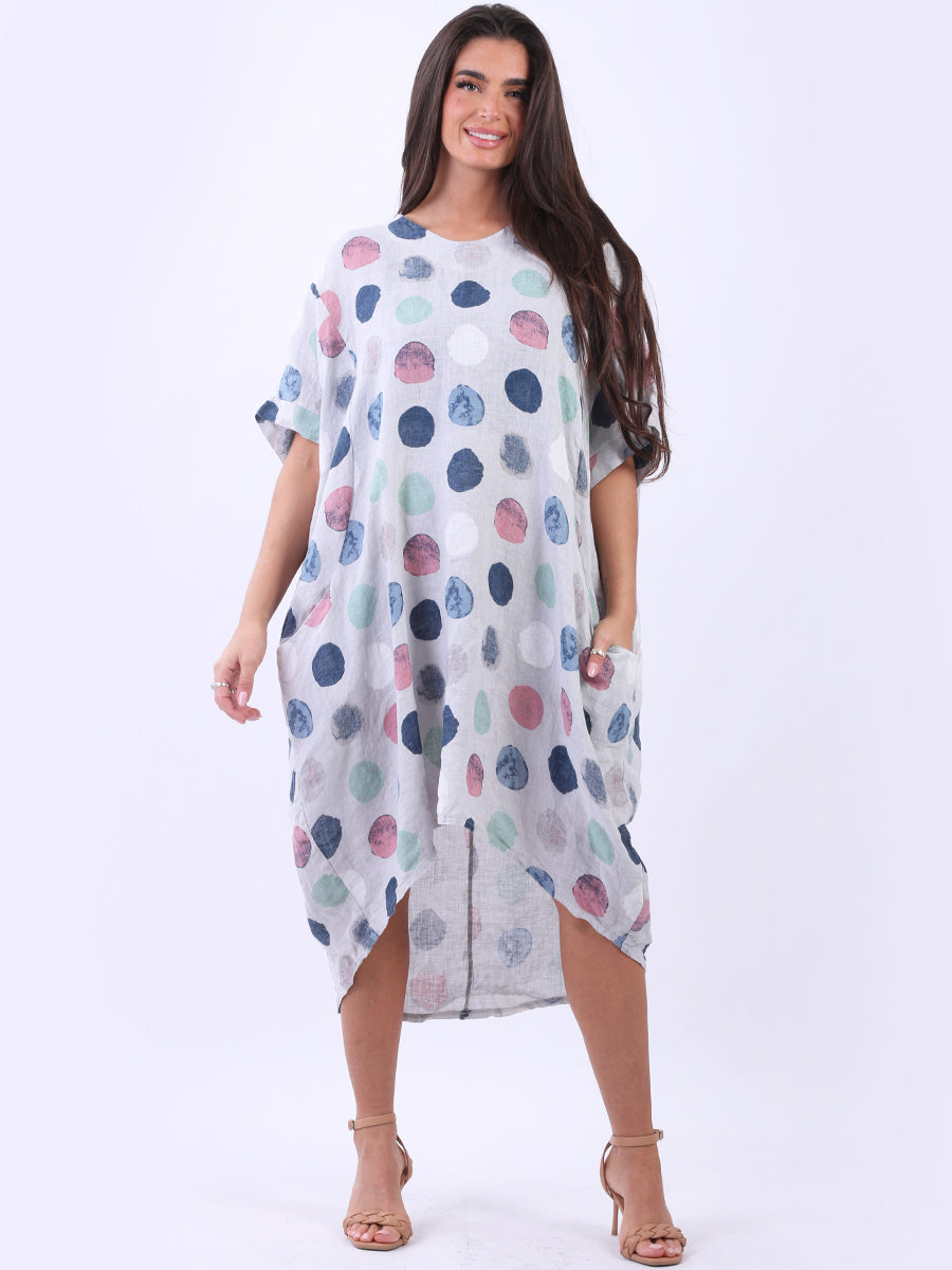 Polka Dots Plus Size Linen Dress Silver