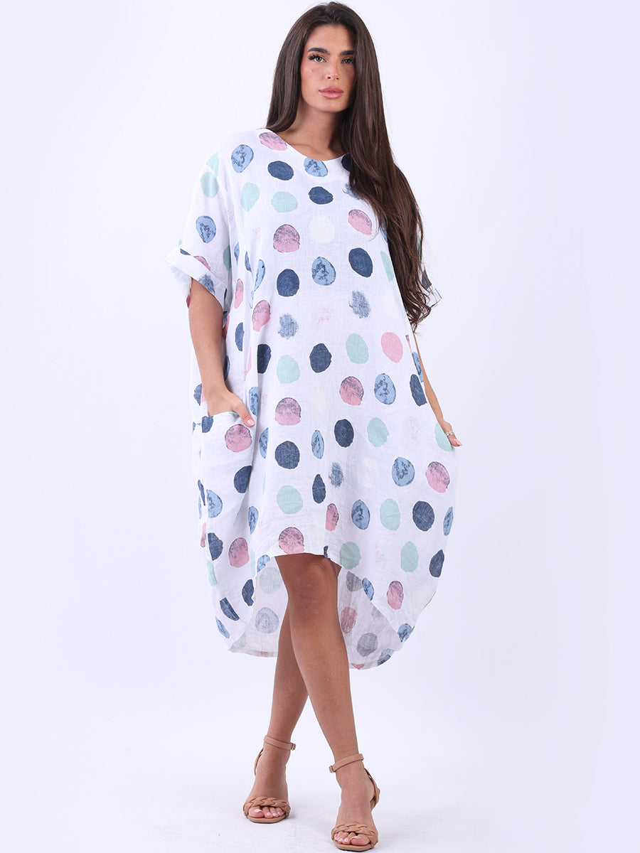 Polka Dots Plus Size Linen Dress White