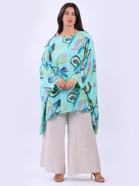 Women Printed Sequin Batwing Tunic Top