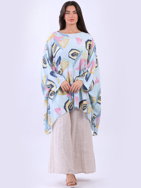 Women Printed Sequin Batwing Tunic Top