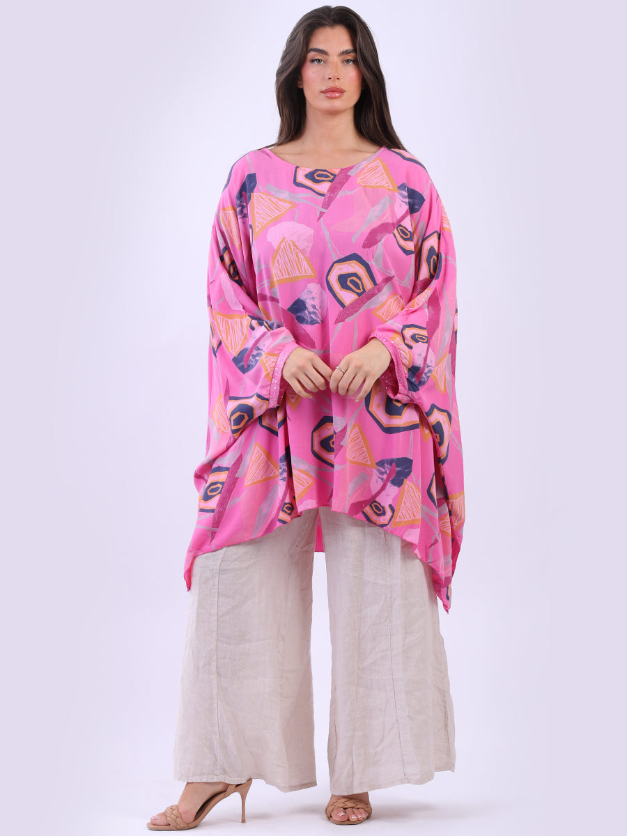 Women Printed Sequin Batwing Tunic Top