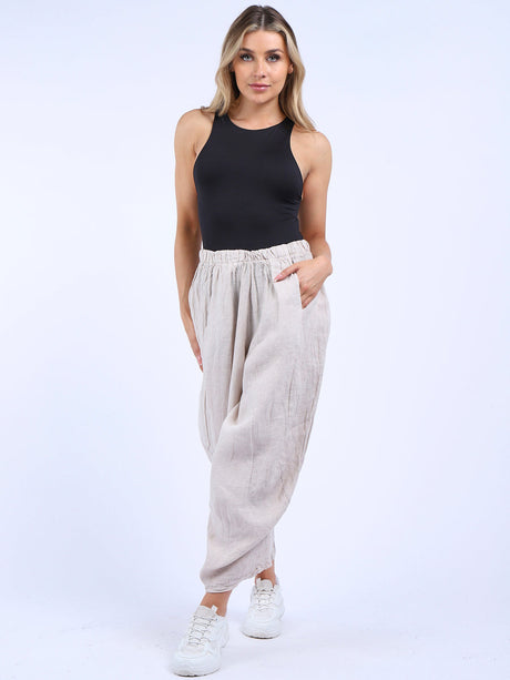 Plain Wide Leg Ladies Loose Linen Trouser