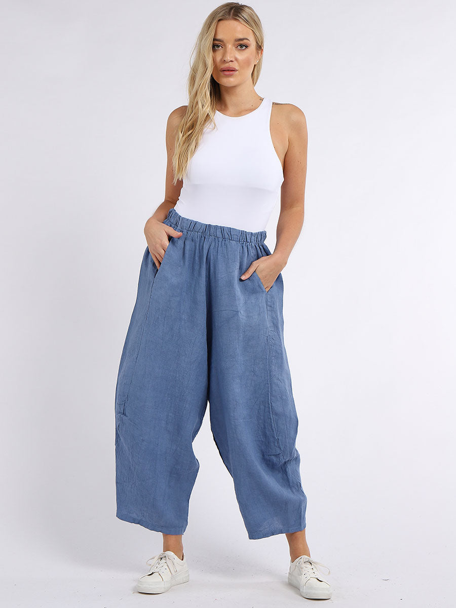 Plain Wide Leg Ladies Loose Linen Trouser