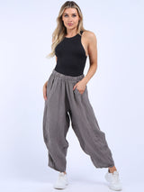 Plain Wide Leg Ladies Loose Linen Trouser