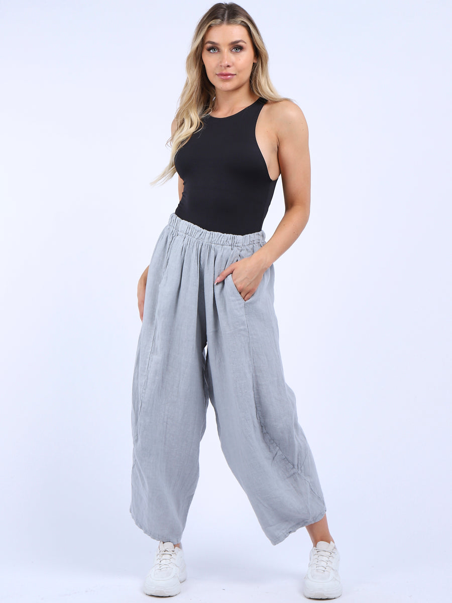 Plain Wide Leg Ladies Loose Linen Trouser