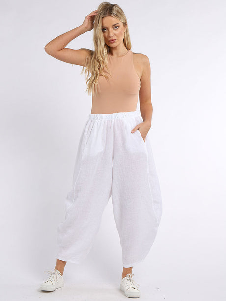 Plain Wide Leg Ladies Loose Linen Trouser