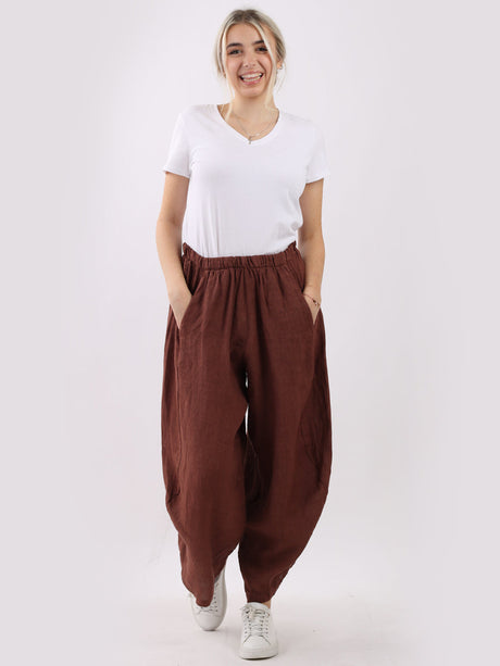 Plain Wide Leg Ladies Loose Linen Trouser