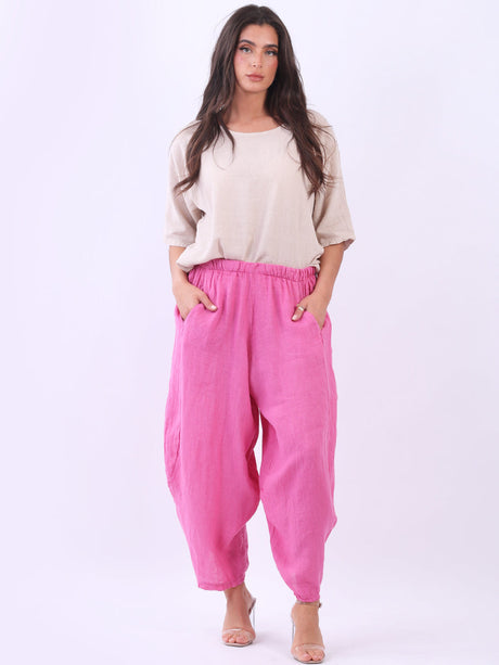 Plain Wide Leg Ladies Loose Linen Trouser