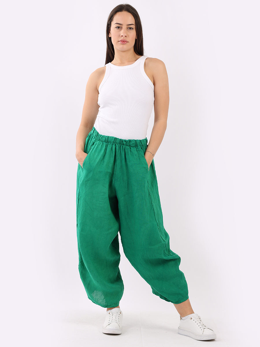 Plain Wide Leg Ladies Loose Linen Trouser